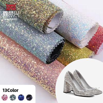 PU Synthetic Leather Fabric with Elastic Sparkly Shiny Hexagon Glitter for Shoes Bags Hats Crafts Decorative Use on Chair Sofa