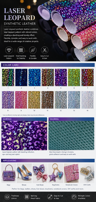 Laser Iridescent Leopard Print Glitter Synthetic Leather, Mesh Backed Faux Leather for Handbags Shoes DIY Craft Accessories