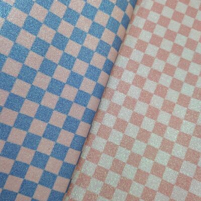 ผ้าหนังพีวีซีพรีเมี่ยม Glitter Checker สําหรับกระเป๋าสตางค์ กระเป๋าสตางค์ รองเท้าและอุปกรณ์เสริมแฟชั่น