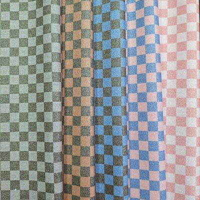 ผ้าหนังพีวีซีพรีเมี่ยม Glitter Checker สําหรับกระเป๋าสตางค์ กระเป๋าสตางค์ รองเท้าและอุปกรณ์เสริมแฟชั่น