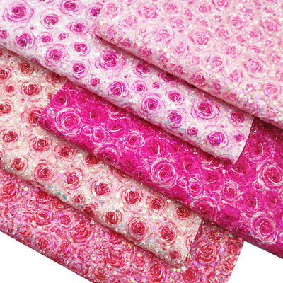 สีชมพู 100% PU สีหนัง พิมพ์ Gretel Rose Flower Polyurethane สีหนังเลียนแบบ