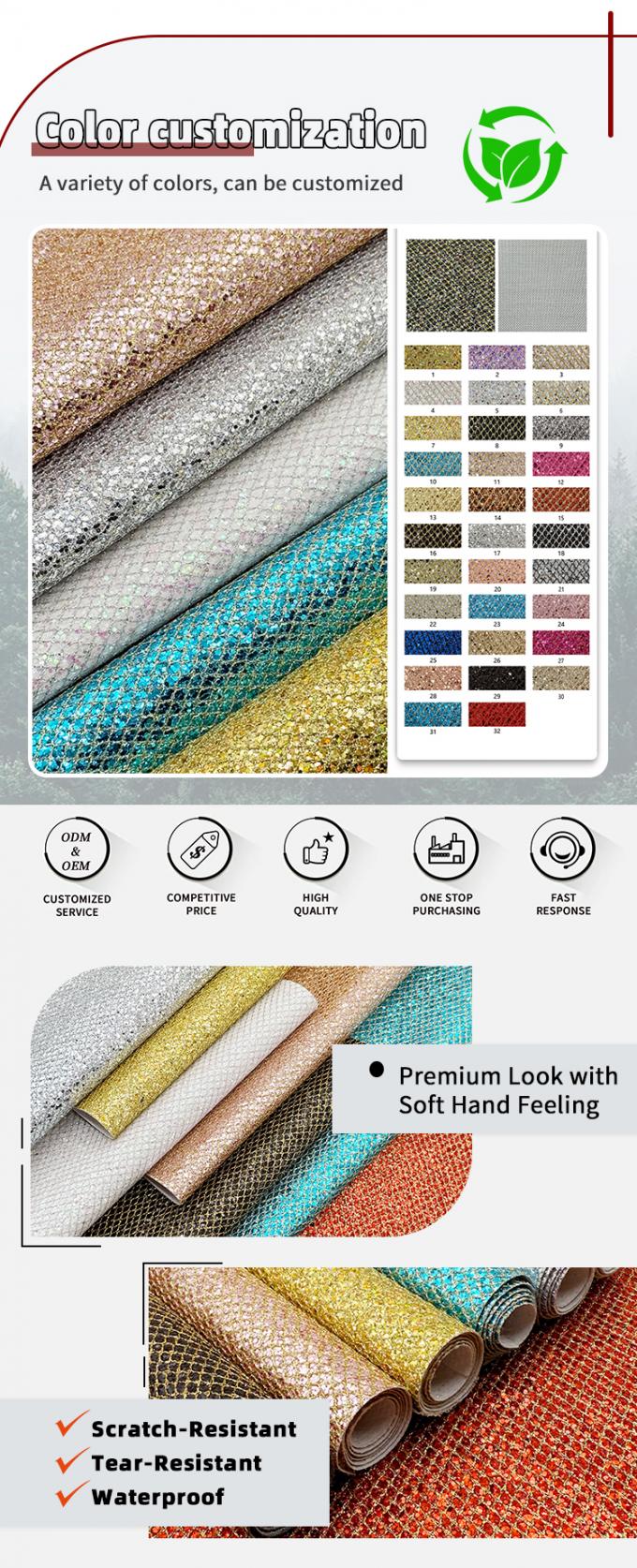 ประเภท Mesh รูปแบบ Glitter กลม PVC สิวสังเคราะห์ stretch วัสดุหนังเท็จสําหรับกระเป๋ากระเป๋ากระเป๋ากระเป๋าใส่รองเท้า โซฟาบรรจุ 4