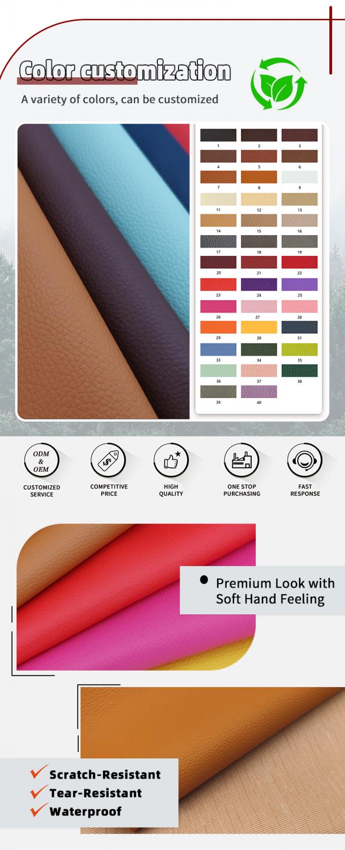 หนังเทียมสังเคราะห์ PVC ลายลิ้นจี่นูนกันน้ำสำหรับโซฟา เก้าอี้ เฟอร์นิเจอร์ หนังเทียม 4