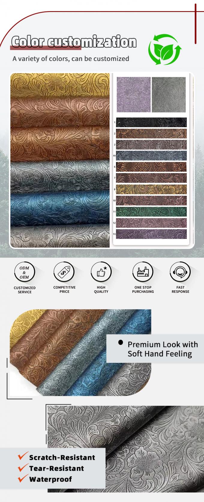 สูตรดอกไม้พีวีซีที่ระบาย เนื้อหนังสังเคราะห์สําหรับกระเป๋าสตางค์ กระเป๋าสตางค์ โน๊ตบุ๊ก กระเป๋าตกแต่ง วัสดุหนังเทียมทนทาน 4