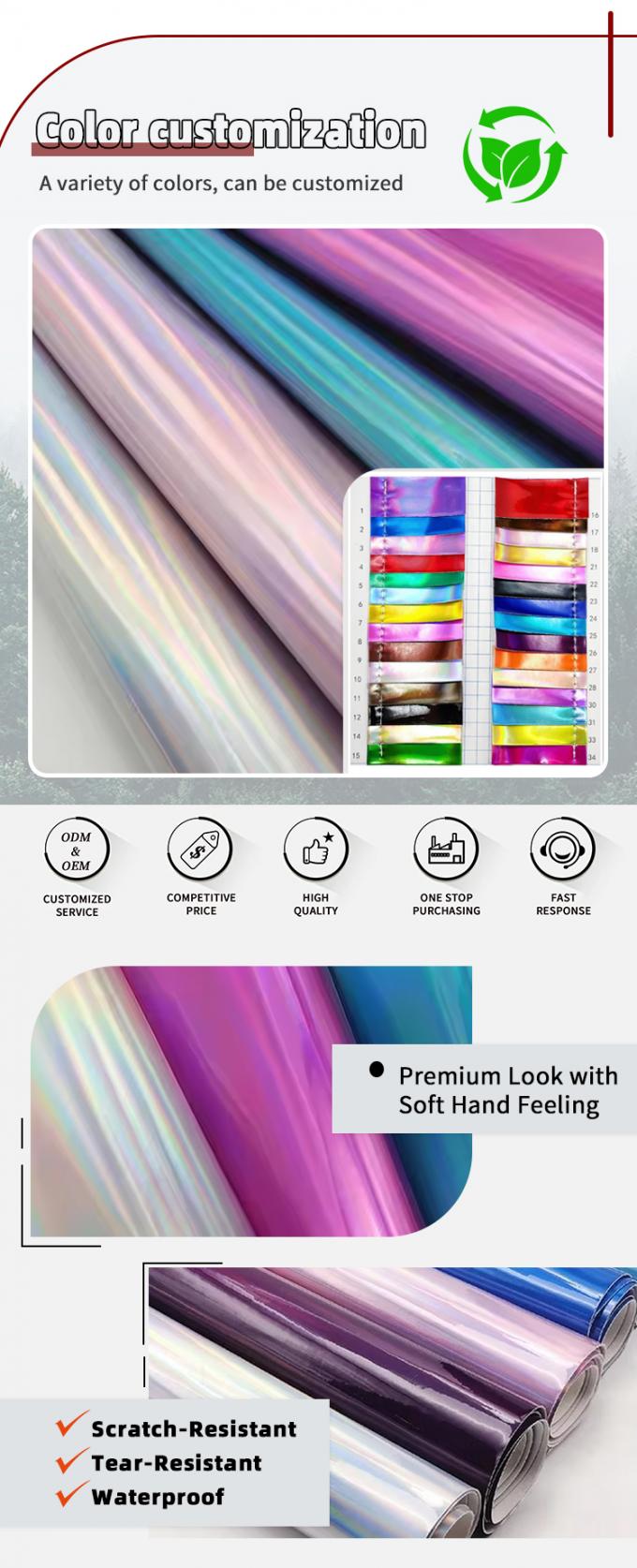 Rainbow Pu Holographic Laser Film Mirror Leather Synthetic Artificial False Leather รองเท้าหนังเทียม กระเป๋าถือผ้าหนัง 4