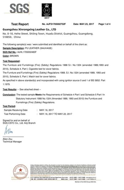 ประเทศจีน Guangzhou Xinrongxing Leather Co., Ltd. รับรอง